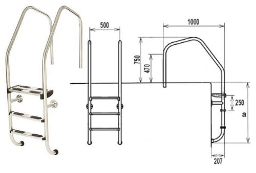 Flexinox rebrík ARC SPECIALE 3 stupňový + nášlap AISI 316 - ASTRALPOOL rebrík model 1000 3 supňový k prelivovému žľabu zosilnen | T - TAKÁCS veľkoobchod
