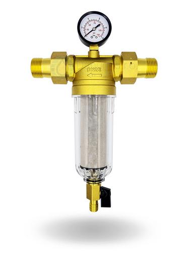 Potrubný filter Micron 1" s manometrom a vypúšťacím ventilom - Mechanický filter Profi Štandard 1" - 3/4" | T - TAKÁCS veľkoobchod